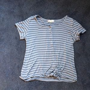 Soft, Pink Rose, blue, black and white striped tee